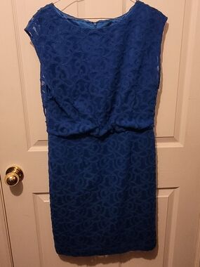 Adrianna Papell Royal Blue Lace Midi Sheath Dress